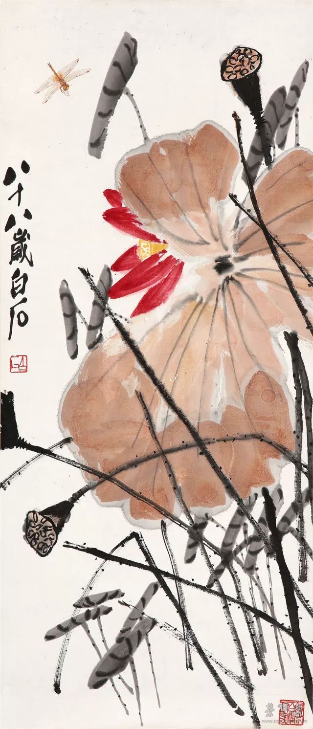 齐白石 荷花蜻蜓 96.5cm×41.5cm