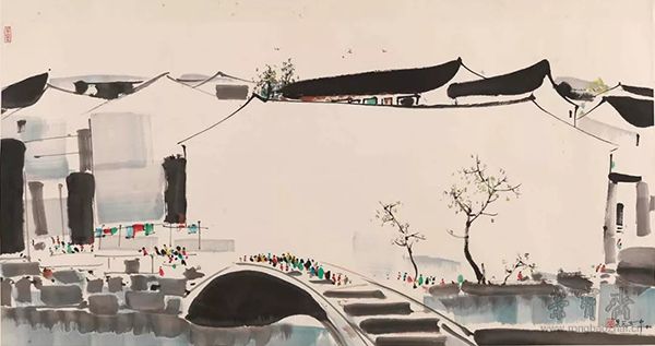 吴冠中  绍兴人家   67x135cm