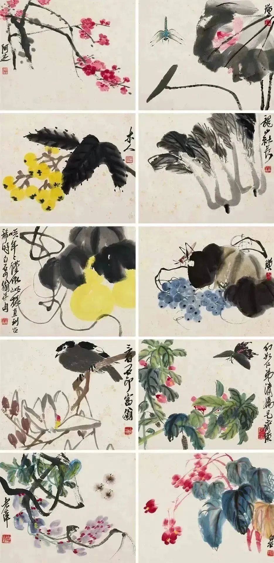 齐白石  蔬果花鸟册十开